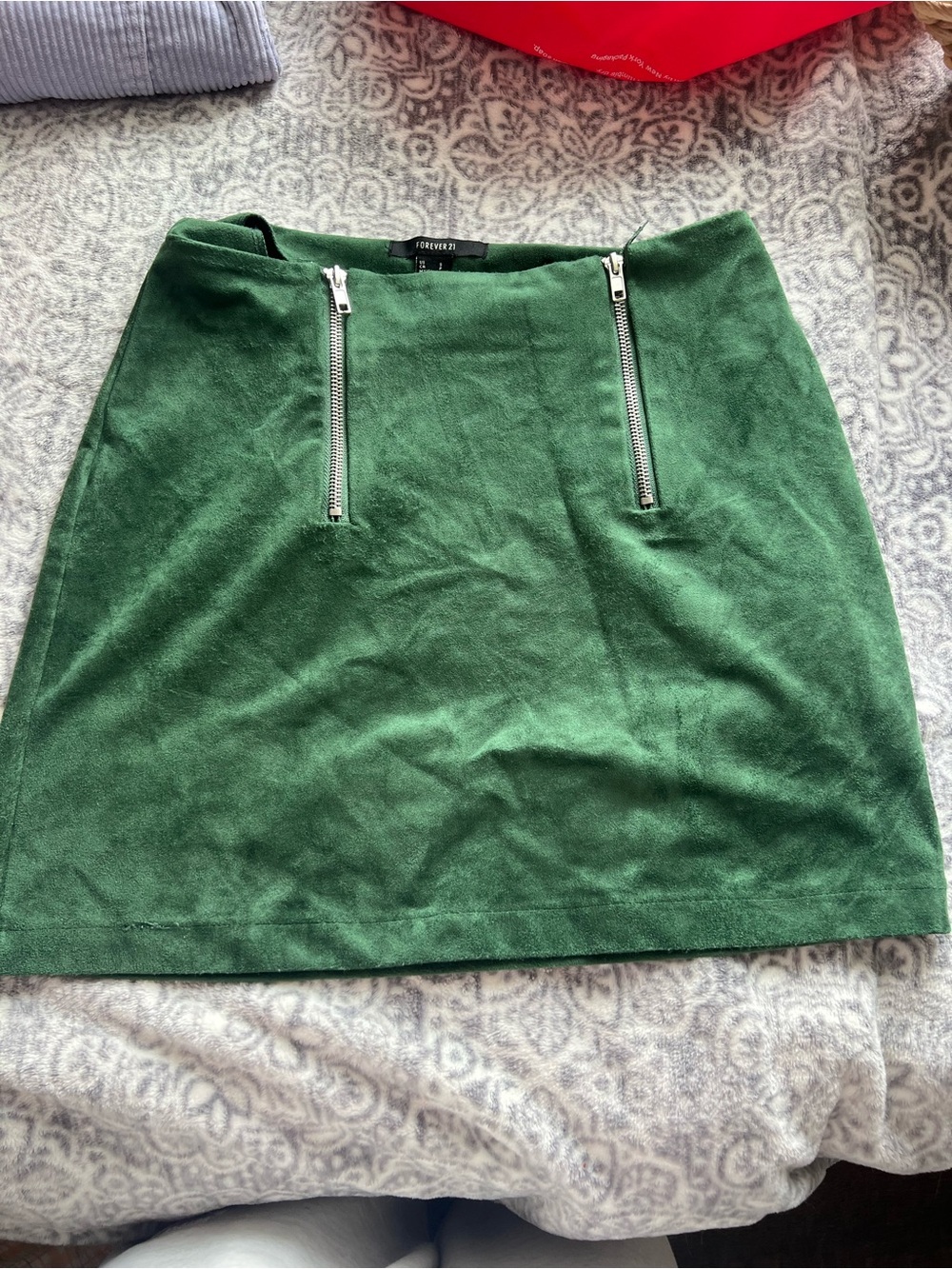 Forever 21 Dark Green Mini Skirt with Dual Silver Zippers